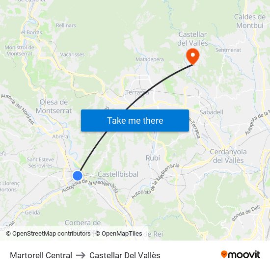 Martorell Central to Castellar Del Vallès map