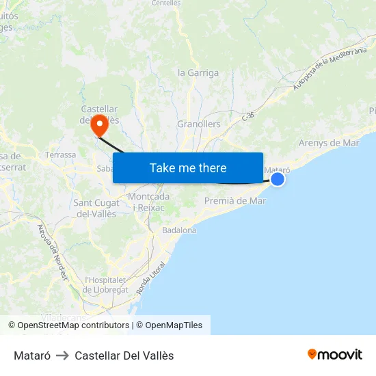 Mataró to Castellar Del Vallès map