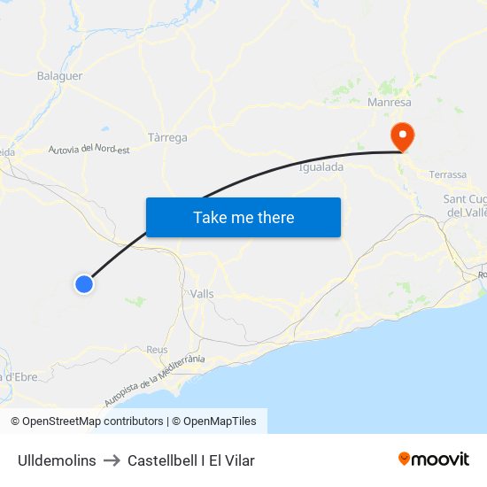 Ulldemolins to Castellbell I El Vilar map