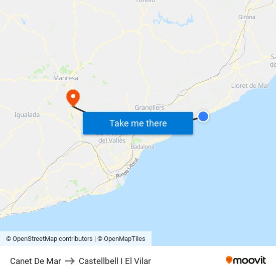 Canet De Mar to Castellbell I El Vilar map