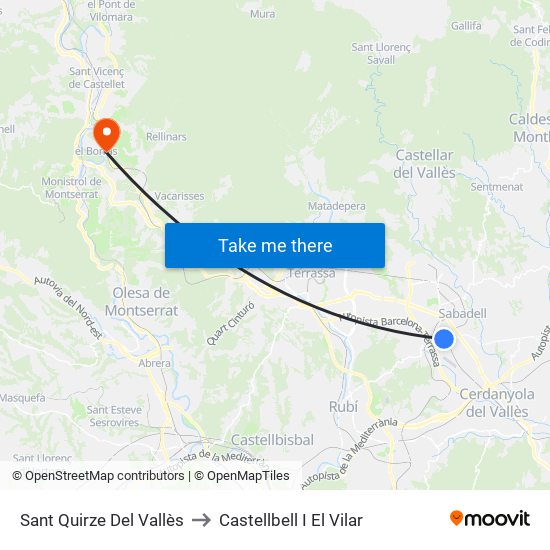 Sant Quirze Del Vallès to Castellbell I El Vilar map