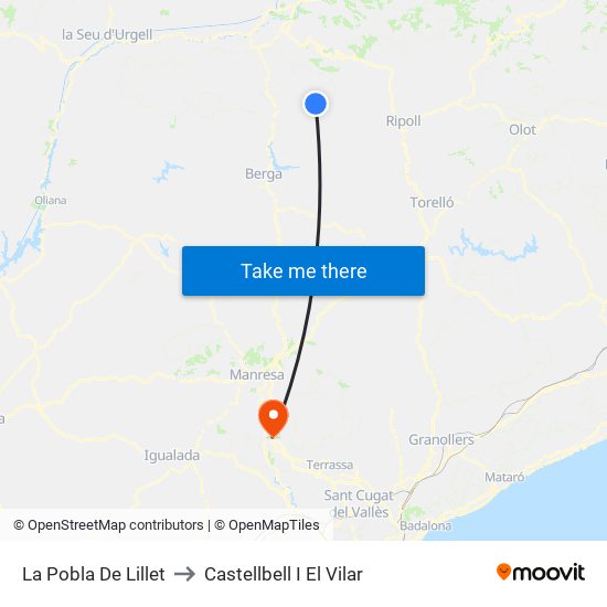 La Pobla De Lillet to Castellbell I El Vilar map