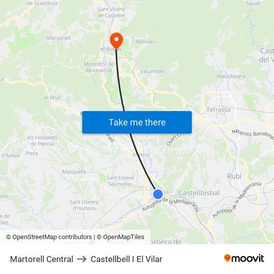 Martorell Central to Castellbell I El Vilar map