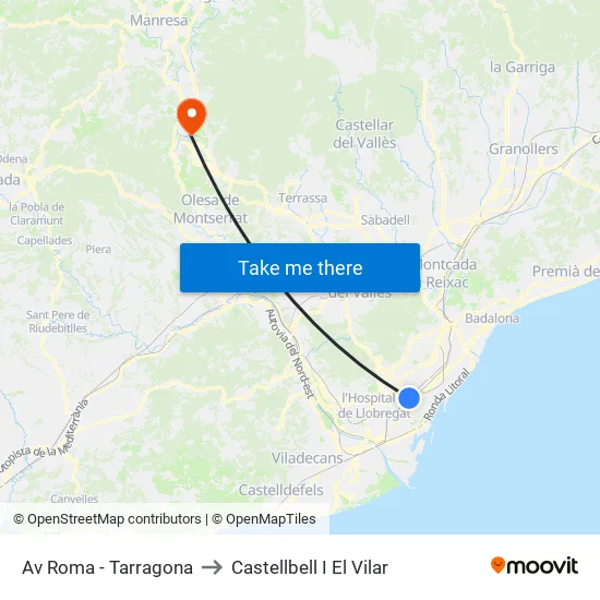 Av Roma - Tarragona to Castellbell I El Vilar map