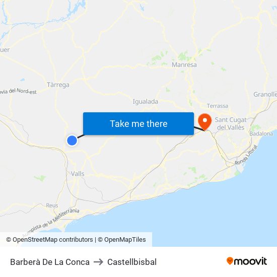 Barberà De La Conca to Castellbisbal map