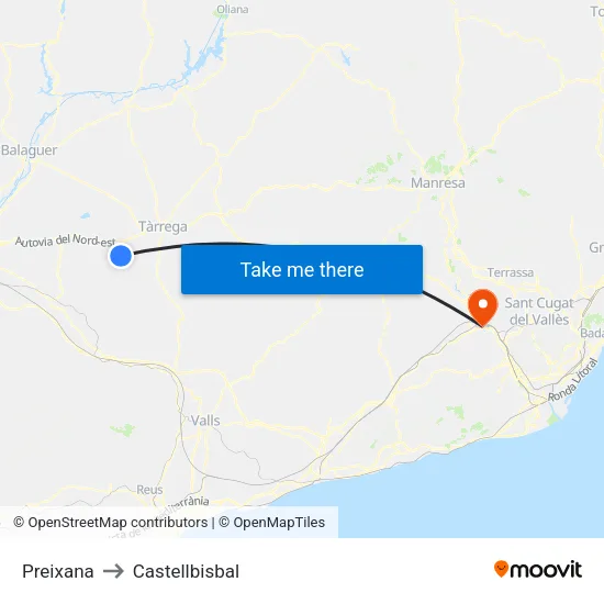 Preixana to Castellbisbal map