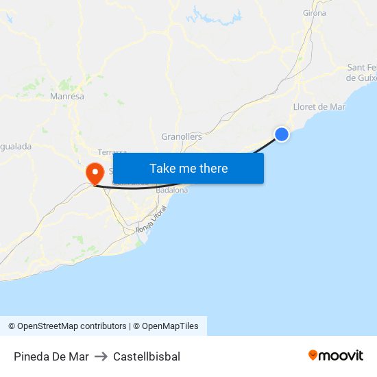 Pineda De Mar to Castellbisbal map