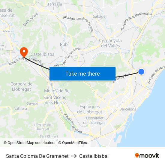 Santa Coloma De Gramenet to Castellbisbal map