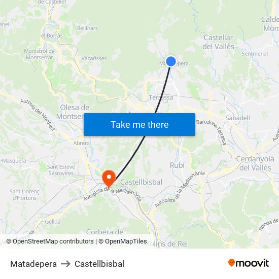 Matadepera to Castellbisbal map