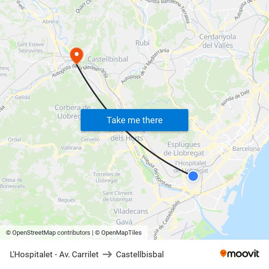 L'Hospitalet - Av. Carrilet to Castellbisbal map