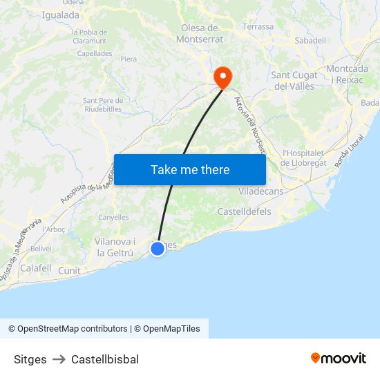 Sitges to Castellbisbal map