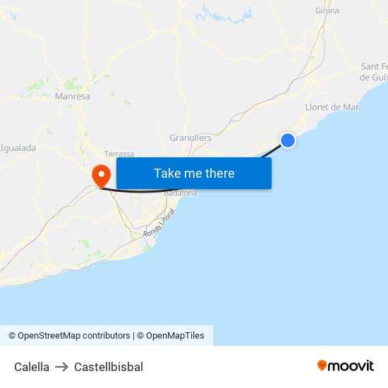 Calella to Castellbisbal map