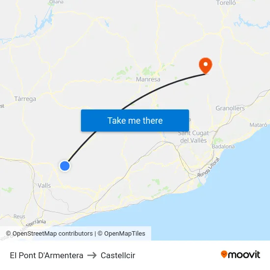 El Pont D'Armentera to Castellcir map