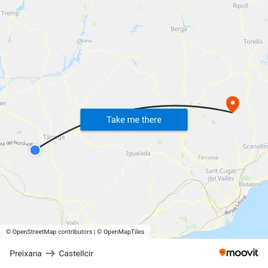 Preixana to Castellcir map