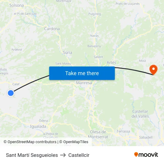 Sant Martí Sesgueioles to Castellcir map