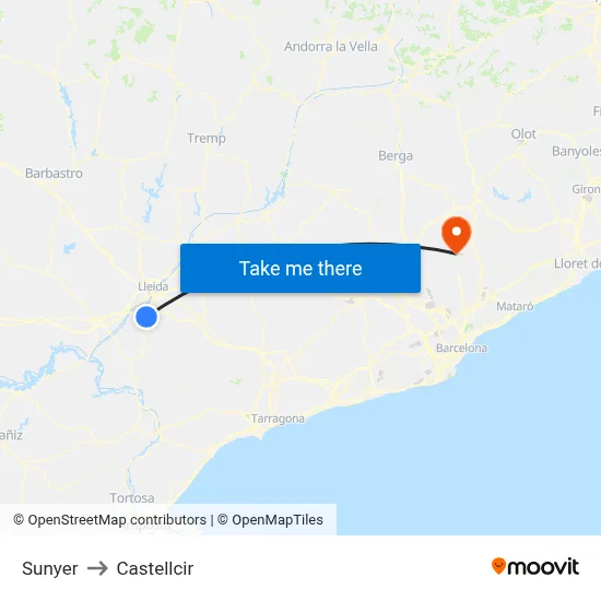 Sunyer to Castellcir map