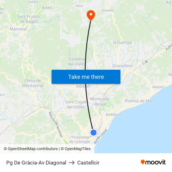 Pg De Gràcia-Av Diagonal to Castellcir map