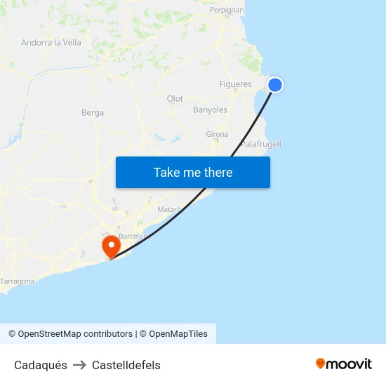 Cadaqués to Castelldefels map