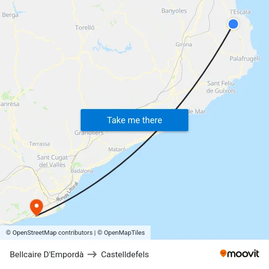Bellcaire D'Empordà to Castelldefels map