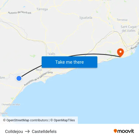 Colldejou to Castelldefels map