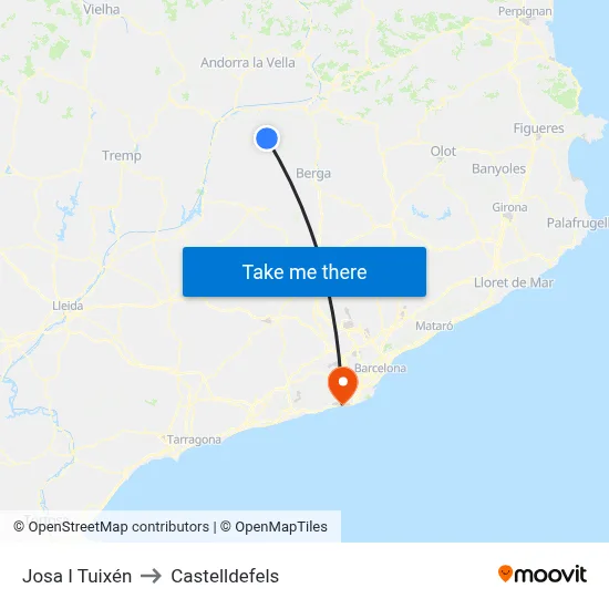 Josa I Tuixén to Castelldefels map
