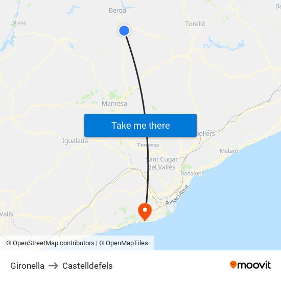 Gironella to Castelldefels map