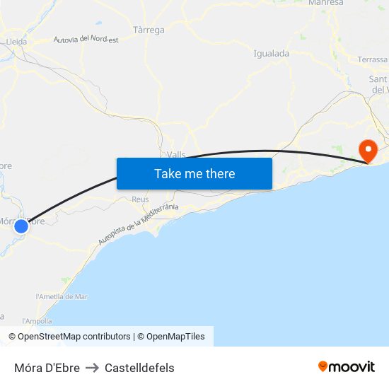 Móra D'Ebre to Castelldefels map