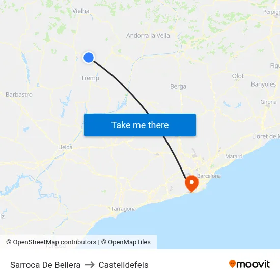 Sarroca De Bellera to Castelldefels map