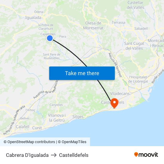 Cabrera D'Igualada to Castelldefels map
