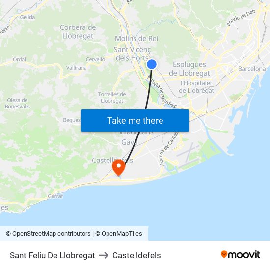 Sant Feliu De Llobregat to Castelldefels map