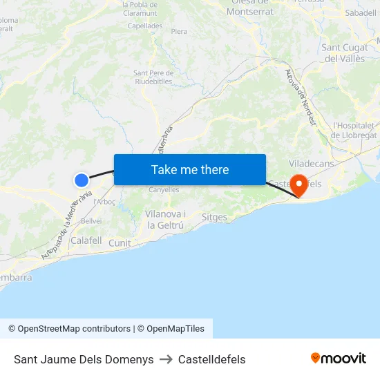 Sant Jaume Dels Domenys to Castelldefels map