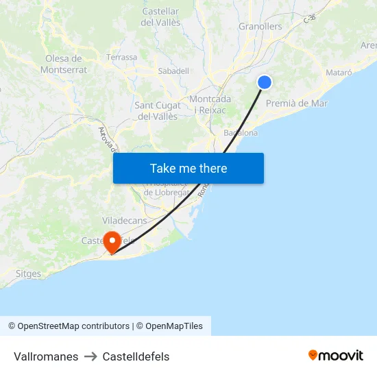 Vallromanes to Castelldefels map