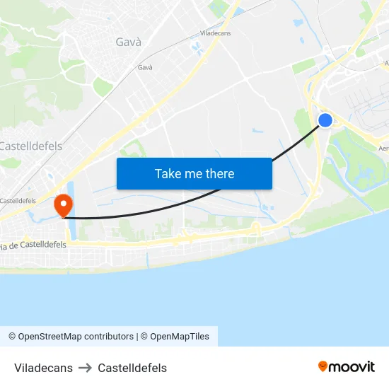 Viladecans to Castelldefels map