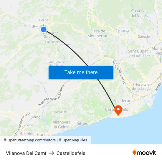 Vilanova Del Camí to Castelldefels map