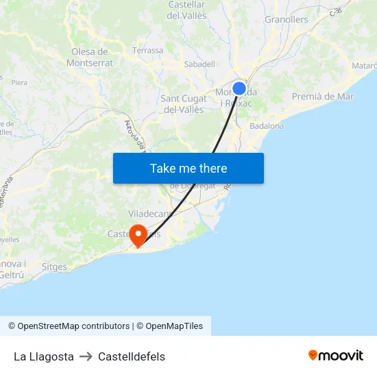 La Llagosta to Castelldefels map