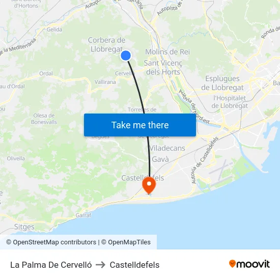 La Palma De Cervelló to Castelldefels map