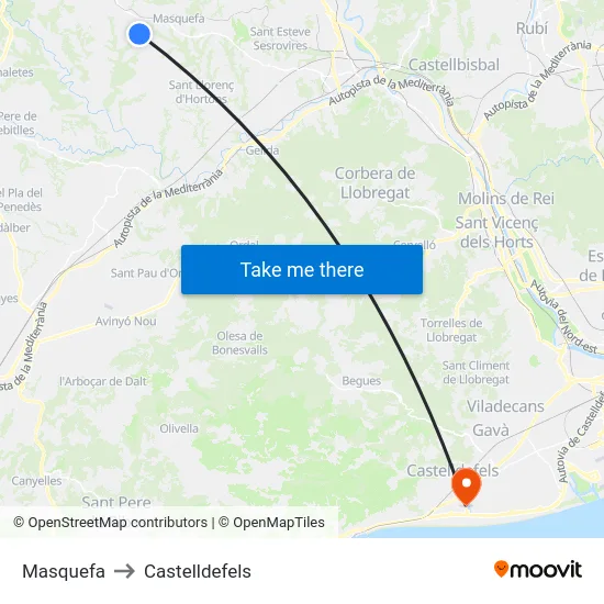 Masquefa to Castelldefels map