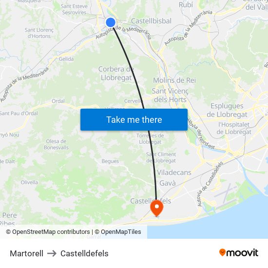 Martorell to Castelldefels map