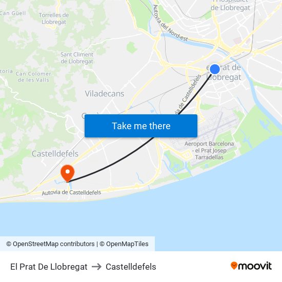 El Prat De Llobregat to Castelldefels map