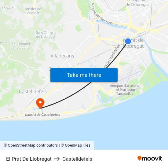 El Prat De Llobregat to Castelldefels map