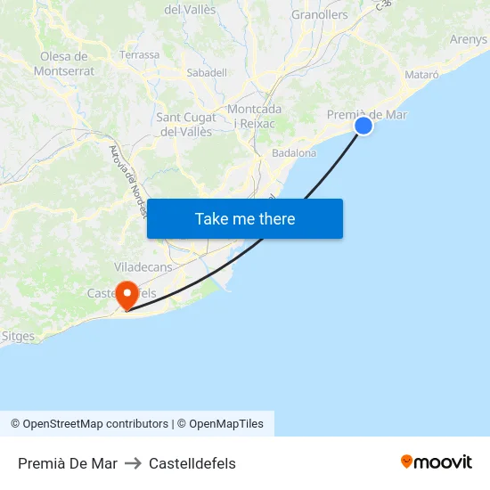 Premià De Mar to Castelldefels map