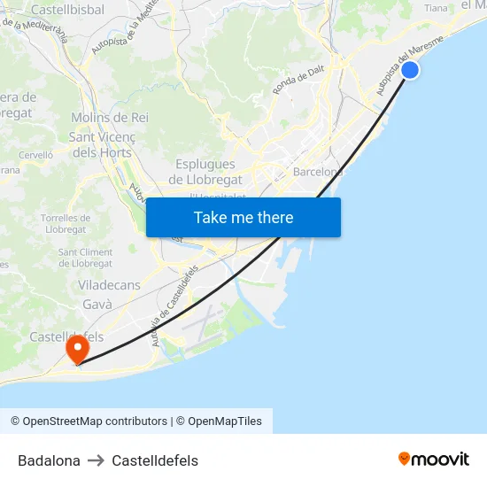 Badalona to Castelldefels map