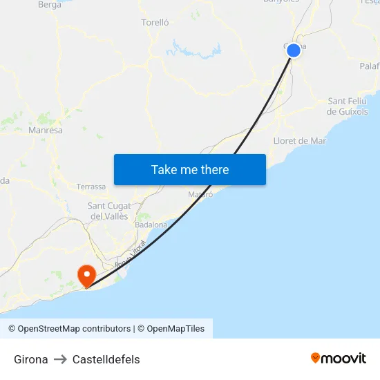 Girona to Castelldefels map
