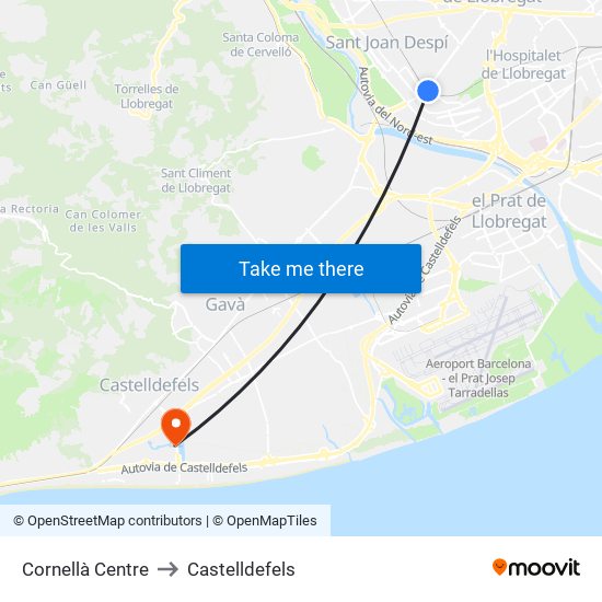 Cornellà Centre to Castelldefels map