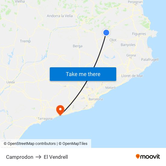 Camprodon to El Vendrell map