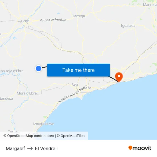 Margalef to El Vendrell map
