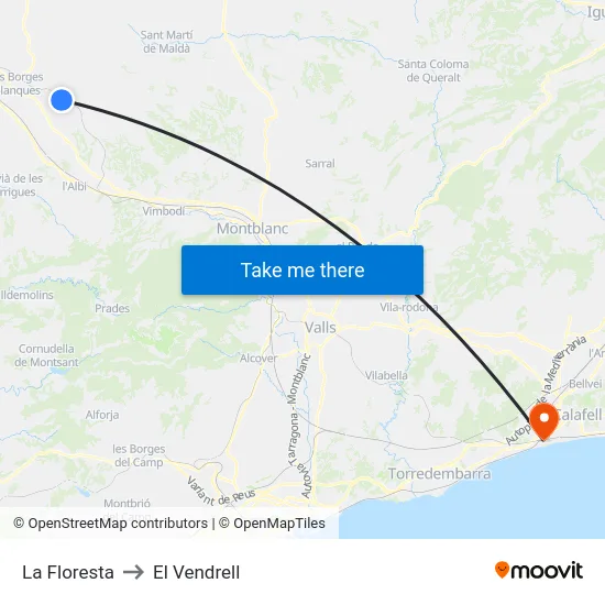 La Floresta to El Vendrell map