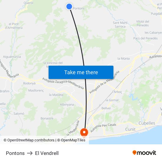 Pontons to El Vendrell map