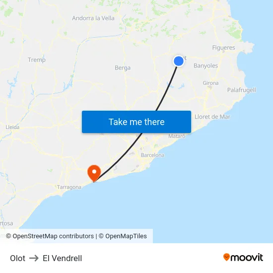Olot to El Vendrell map