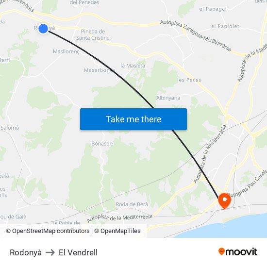 Rodonyà to El Vendrell map